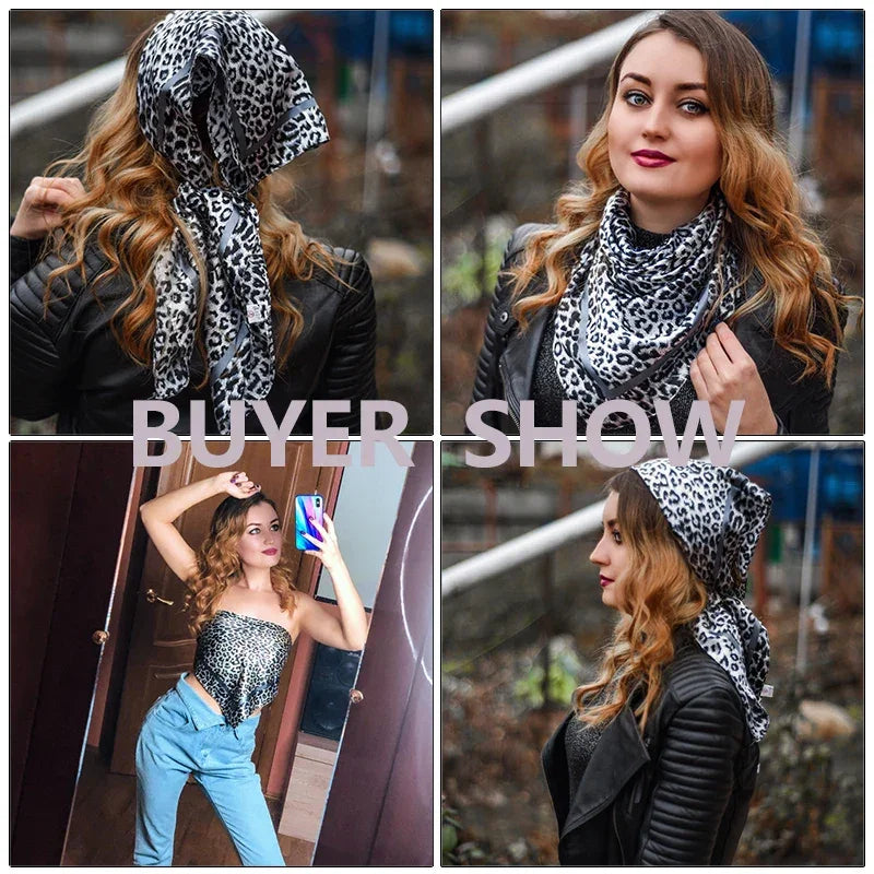 AWAYTR Fashion Head Scarf Leopard Print Satin  Hair Bands for Girls Women Headband Scarfs Body Glitter Turban Bandanas Headwear LUXLIFE BRANDS