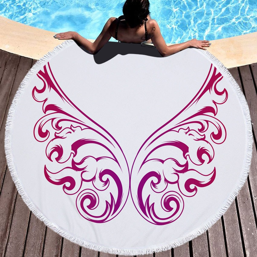 Summer Microfiber Round Beach Towel Circle Fairy Cupid Wings Print Shower Bath Towels Yoga Mat Blanket toalla de playa redonda