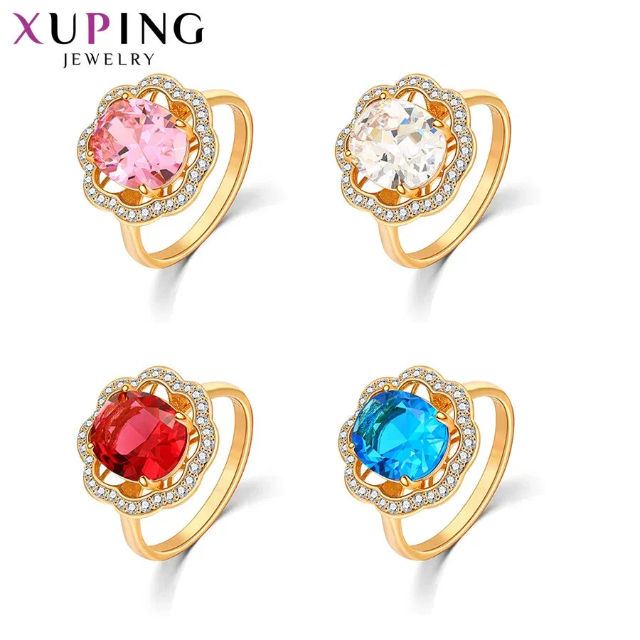 Xuping Jewelry Fashion Simple Multicolor Stone Promotion Gold Plated Charm Ring for Women Girl Rings  13147