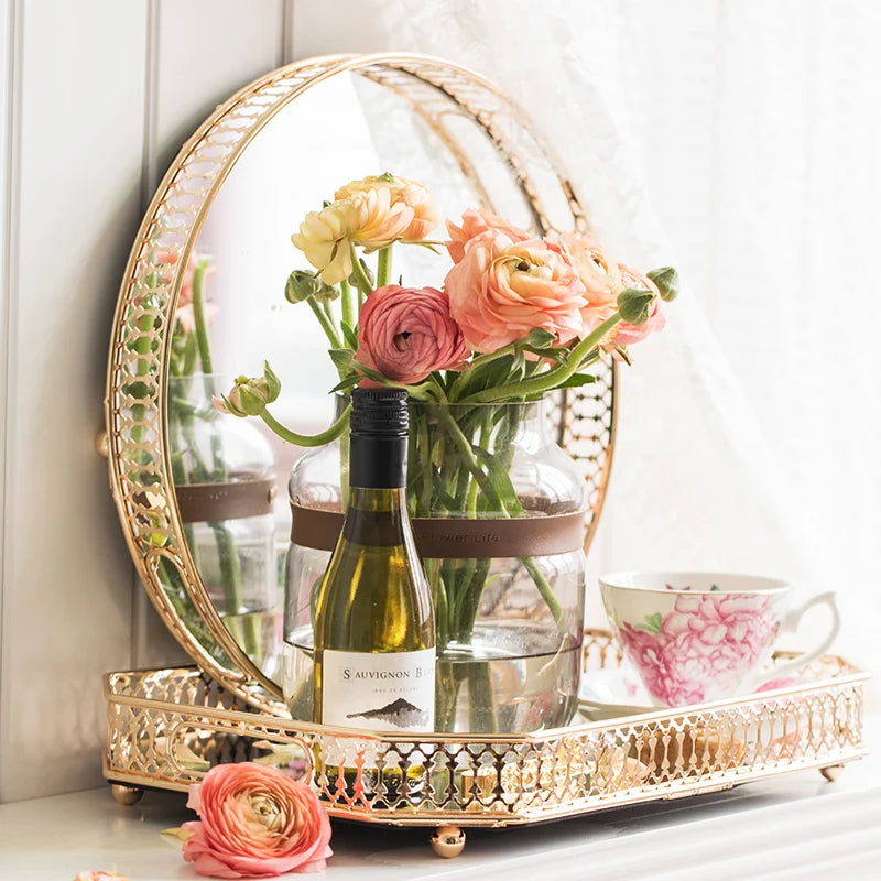 Elegant Mirror and Metalic Decor Tray