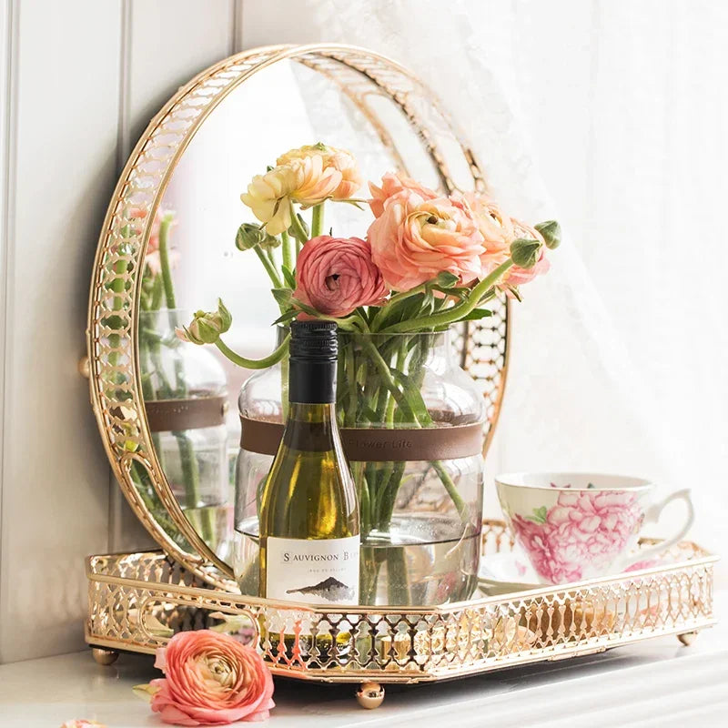 Elegant Mirror and Metalic Decor Tray Luxlife Brands
