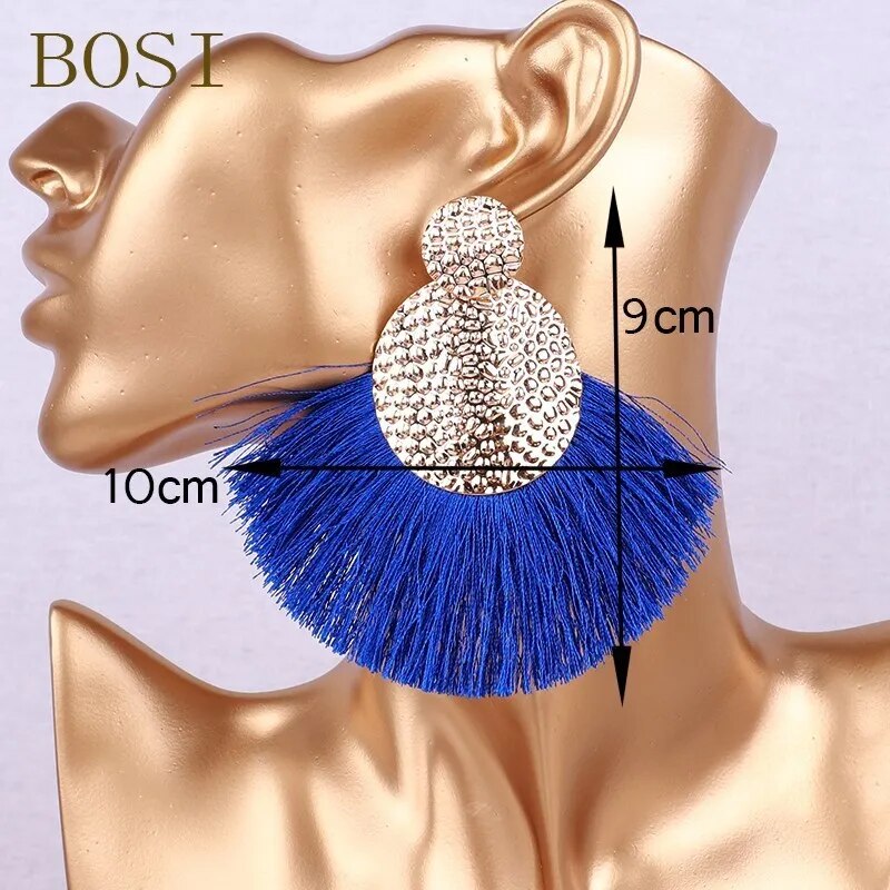 Tassel Green Earring Bohemian Statement Luxury Long Earring jewelry Handmade Women Geometric Fringe Fashion Big Wedding gold New LUXLIFE BRANDS