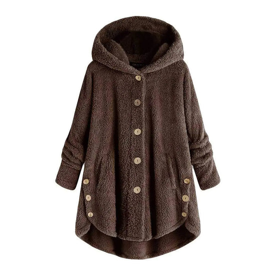 Hoodie Fashion Women jackets Coats Fluffy Fur Button Long Coat Tops Winter sweatshirt Warm Ladies Hooded Pullover Female Outwear LUXLIFE BRANDS