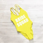 BRIDE SQUAD Women One Piece Swimsuit High Cut team bride swimwear Bathing Suit Black Monokini Bodysuit Beachwear Maillot De Bain