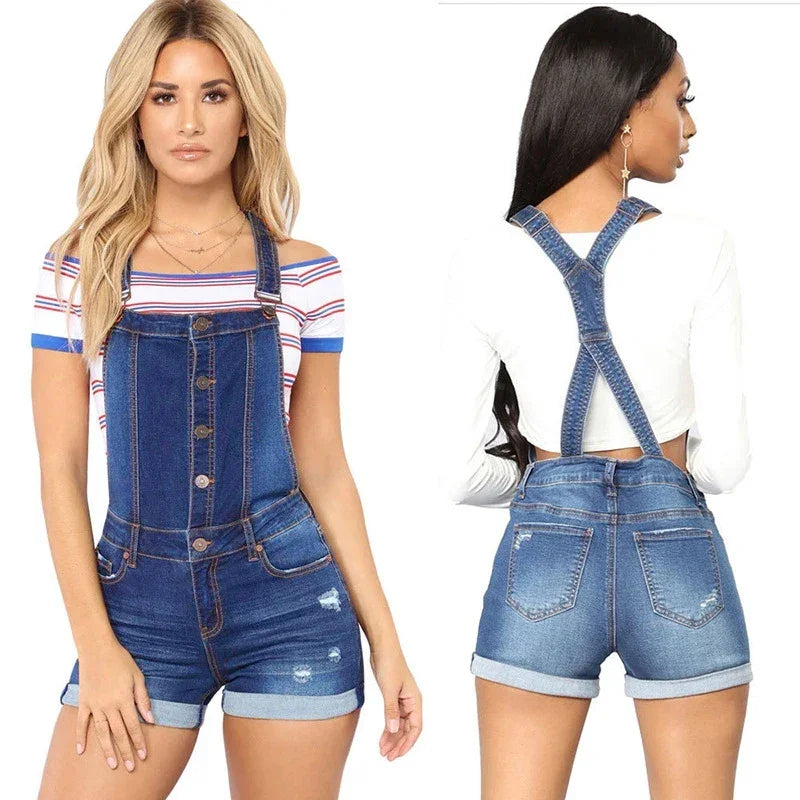 Short Denim Overalls Women Hole  Jumpsuit High Waist Casual Jeans Playsuit Washed Salopette Straps 2019 Summer  Romper LUXLIFE BRANDS
