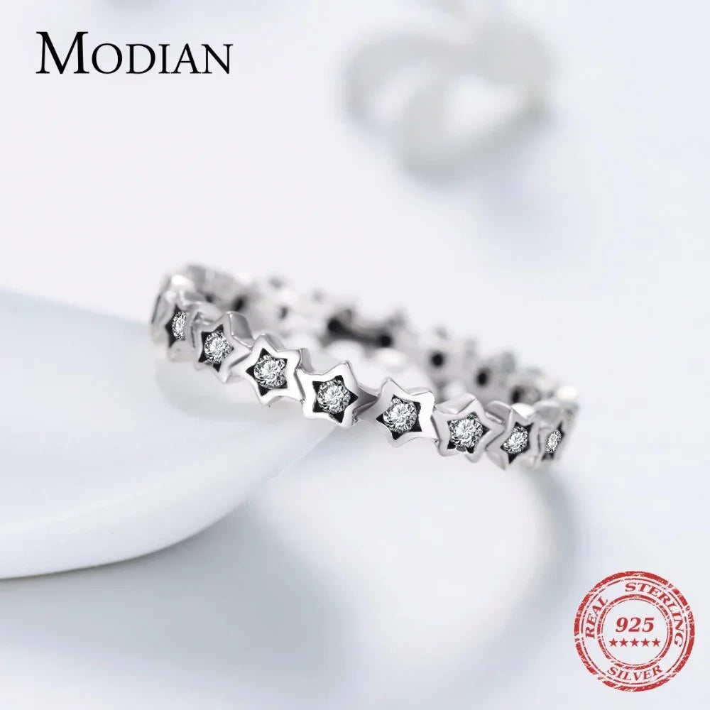 Luxury Original Delicate Solid 925 Sterling Silver stars Finger Ring Authentic Real Clear CZ Jewelry For Women Wedding Gift LUXLIFE BRANDS
