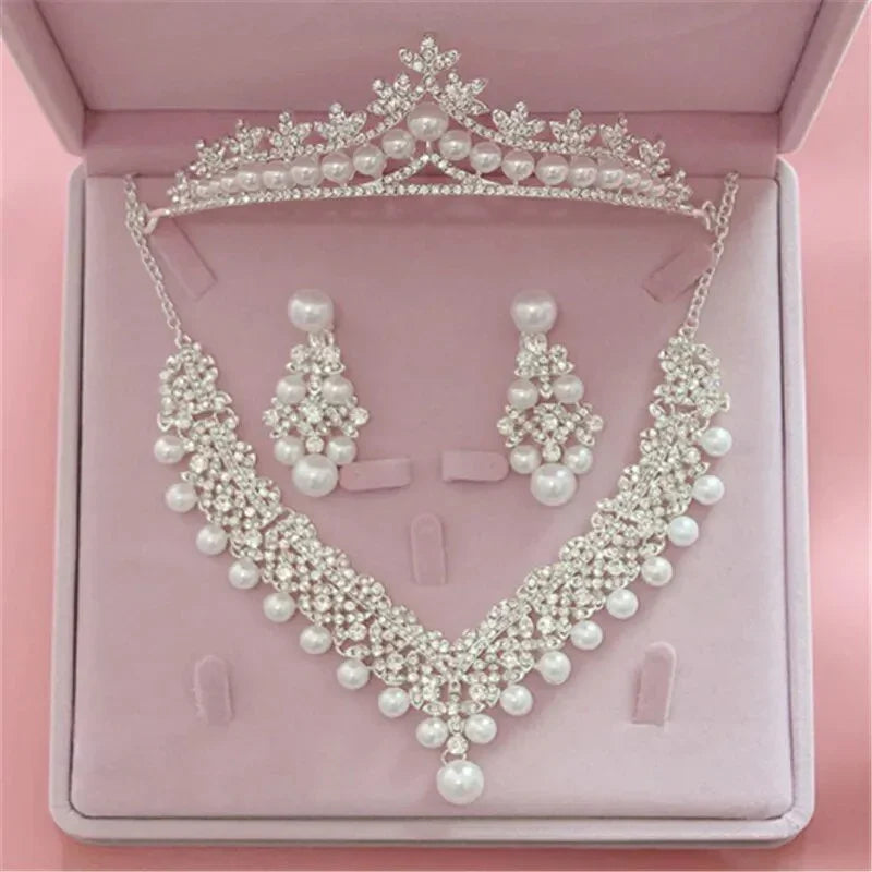 Fashion Crystal Wedding Bridal Jewelry Sets Tiara Crown Earring Necklace Bride Women Pageant Prom Jewelry Set Hair Ornaments LUXLIFE BRANDS