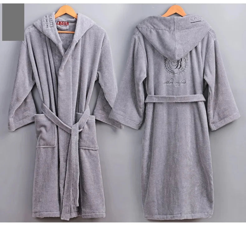 Terry Hooded Embroidery Cotton Bathrobe LUXLIFE BRANDS