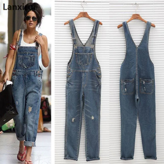 Fashion Women Denim Jumpsuit Ladies Spring Fashion Loose Jeans Rompers Female Casual  Overall Playsuit With Pocket LUXLIFE BRANDS
