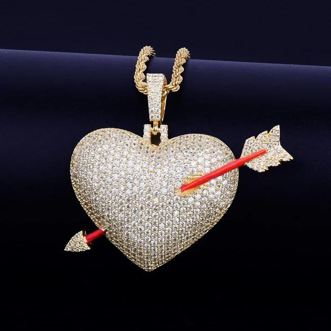 Heart Arrow Necklace & Pendant Gold Color AAA Cubic Zircon Men's Hip Hop Jewelry LUXLIFE BRANDS