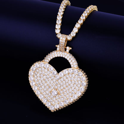 Heart Pendant Necklace Gold Color Iced Zircon Men's Hip Hop Rock Jewelry