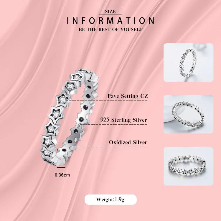 Luxury Original Delicate Solid 925 Sterling Silver stars Finger Ring Authentic Real Clear CZ Jewelry For Women Wedding Gift LUXLIFE BRANDS