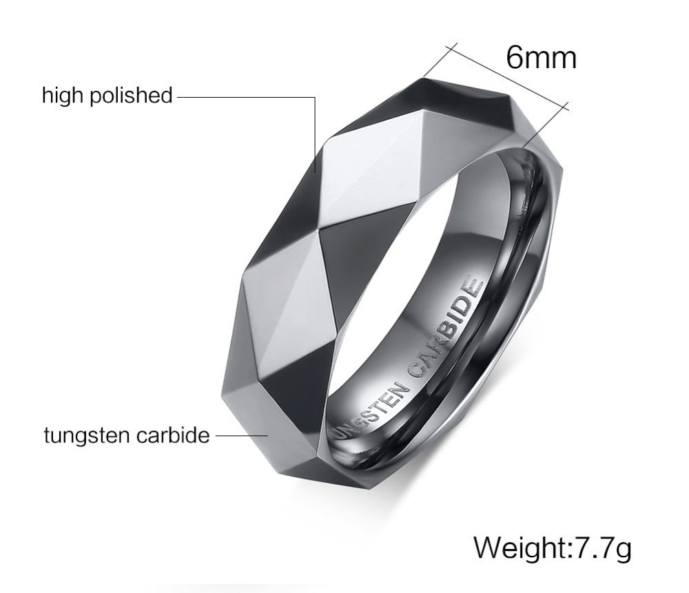 Faceted Wedding Band For Men,Mens Tungsten Carbide Rings, Polished Beveled Edge Comfort Fit LUXLIFE BRANDS