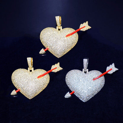 Heart Arrow Necklace & Pendant Gold Color AAA Cubic Zircon Men's Hip Hop Jewelry