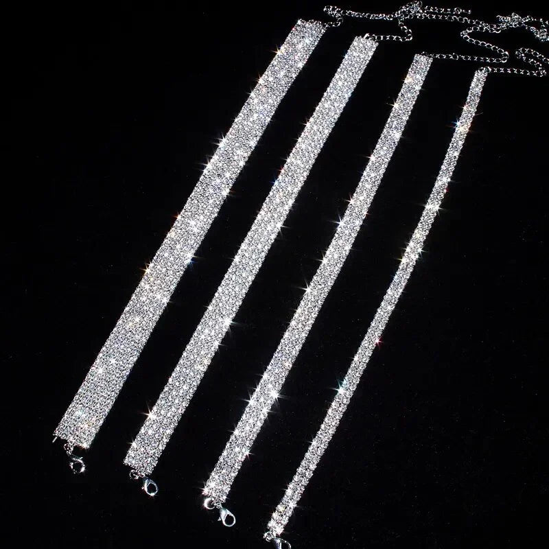 New Designed Luxury Jewelry For Women Bridal Wedding Party Prom Stretch Rhinestone Crystal Choker Necklace Elastic Cord Elegant LUXLIFE BRANDS