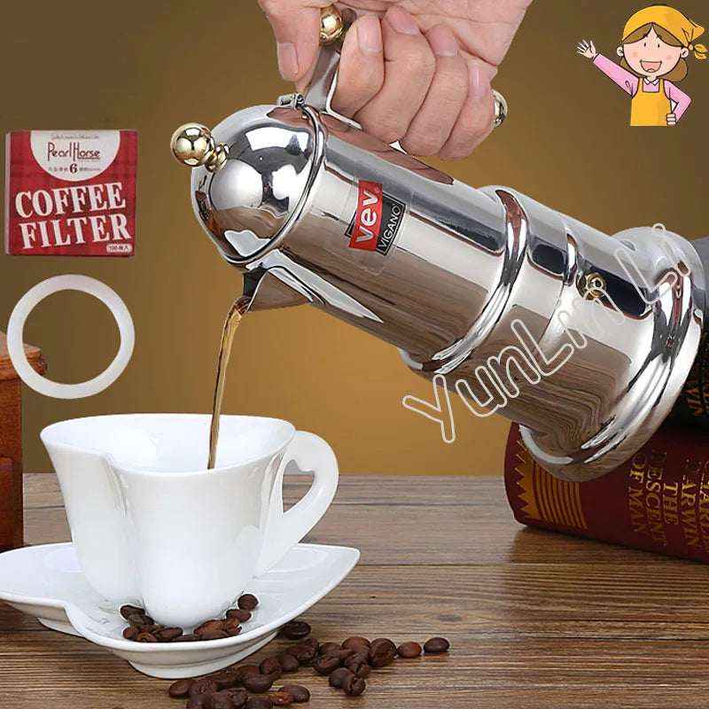 Italian Moka Pot Household Mocha Coffee Machine Stainless Steel Commercial Espresso Coffee Maker LUXLIFE BRANDS