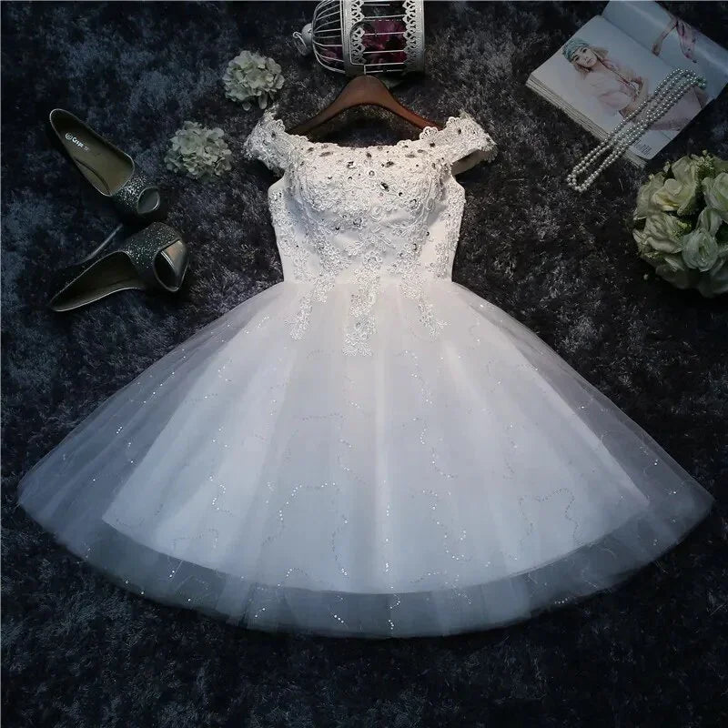 LYG-A5#Bridesmaid Dresses Drill Lace Up Red And White Short Wedding Party Prom Dress Wholesale Bride Marry Girls Graduation LUXLIFE BRANDS
