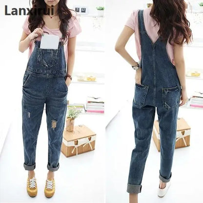 Fashion Women Denim Jumpsuit Ladies Spring Fashion Loose Jeans Rompers Female Casual  Overall Playsuit With Pocket