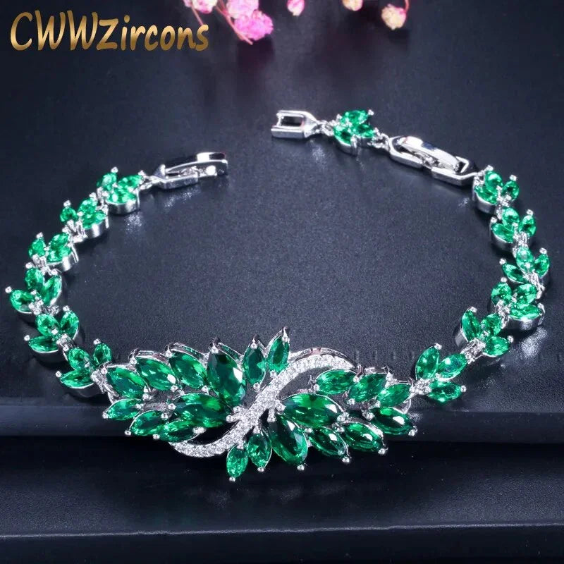 CWWZircons 6 Colors Choice Luxury Women Party Evening Jewelry Big Green Crystal Bridal Wedding Bracelet Bangle for Women CB194 LUXLIFE BRANDS