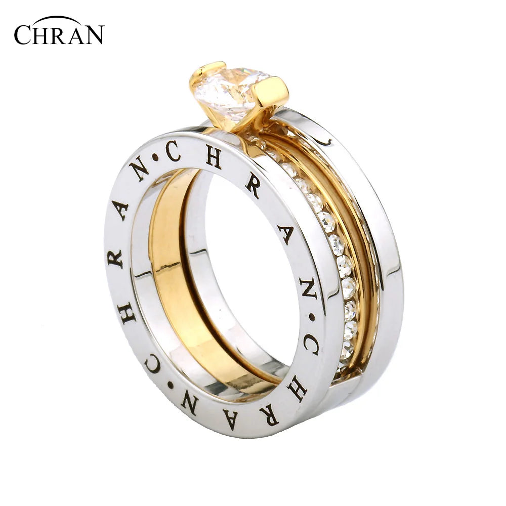 CHRAN Classic Zircon Wedding Bridal Ring Set Three Layers Elegant Luxury Engagement  Rings For Women  Girls Jewelry Gift Luxlife Brands