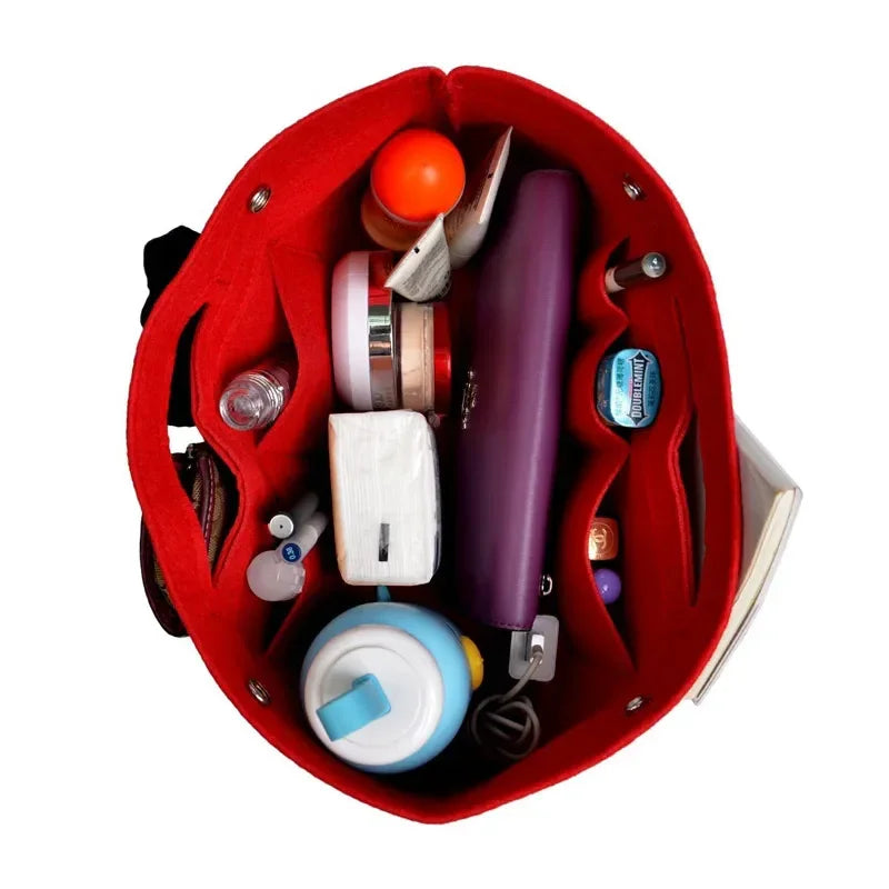 Makeup Storage Organizer,Felt Cloth Insert Cosmetic Bag Multi-pockets Fits in Handbag Cosmetic Toiletry Bag for Travel Organizer LUXLIFE BRANDS