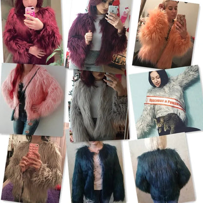 Furry Fur Coat Women Fluffy Warm Long Sleeve Outerwear Autumn Winter Coat Jacket Hairy Collarless Overcoat Plus Size 3XL 2021 LUXLIFE BRANDS