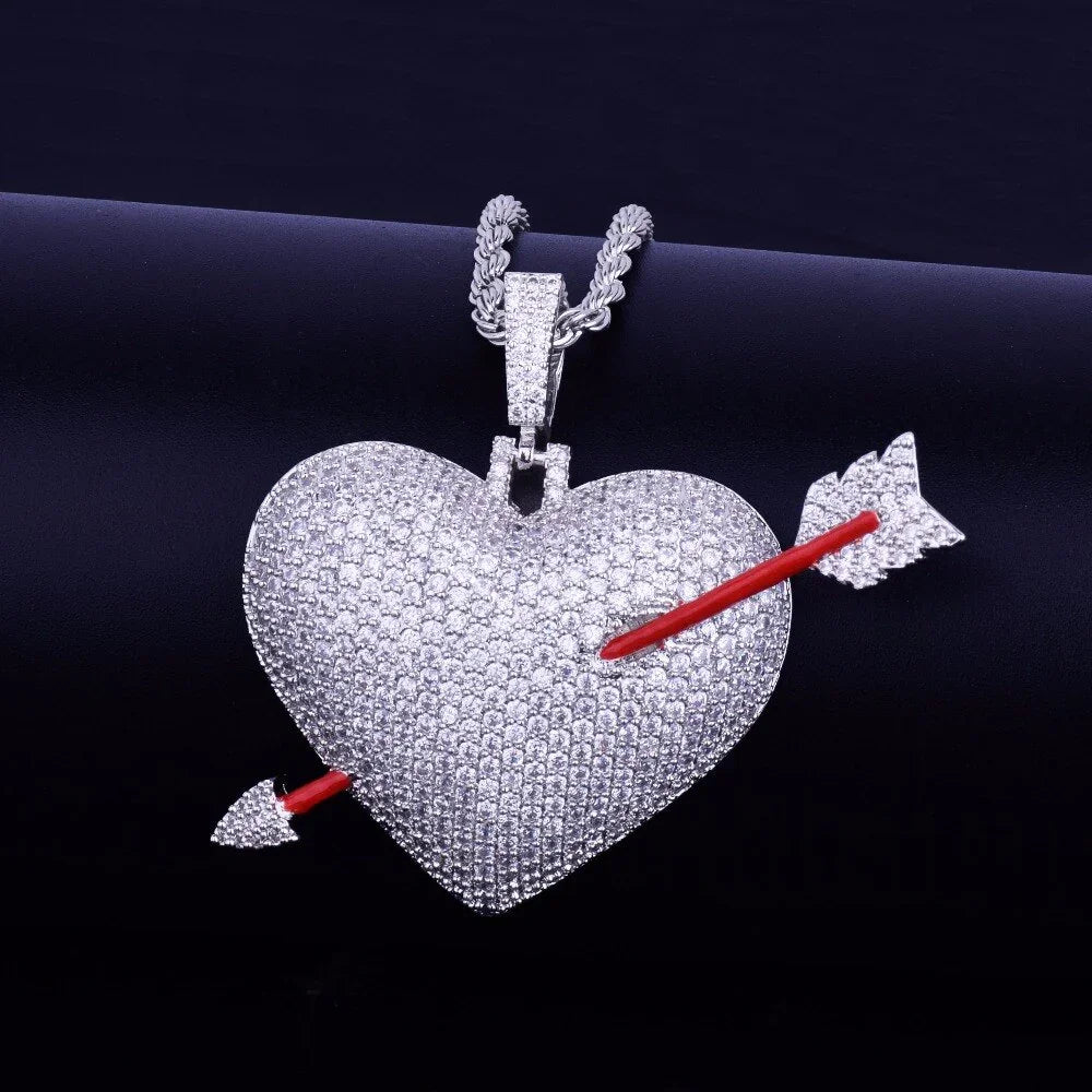 Heart Arrow Necklace & Pendant Gold Color AAA Cubic Zircon Men's Hip Hop Jewelry LUXLIFE BRANDS