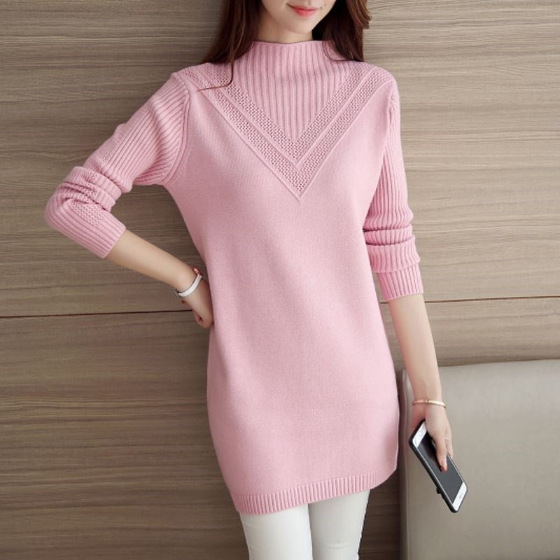 Autumn Winter Women Knitwear Sweater Pullover Fashion Long Sleeve Half Turtleneck Sweater Jumper Female Solid Loose Tops AA887