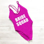 BRIDE SQUAD Women One Piece Swimsuit High Cut team bride swimwear Bathing Suit Black Monokini Bodysuit Beachwear Maillot De Bain