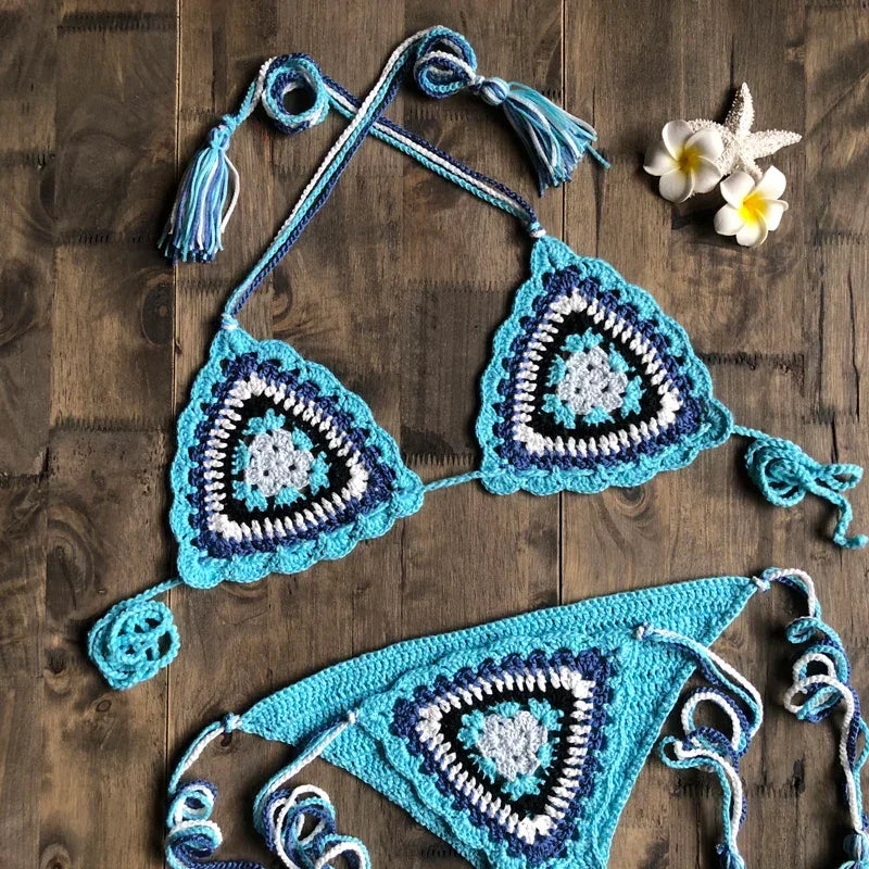 Sexy Bikini Set Women Crochet Swimsuit Bohemia Beach Micro Bikini Set Sexy Lingerie Sets 2020 Hot Sale LUXLIFE BRANDS