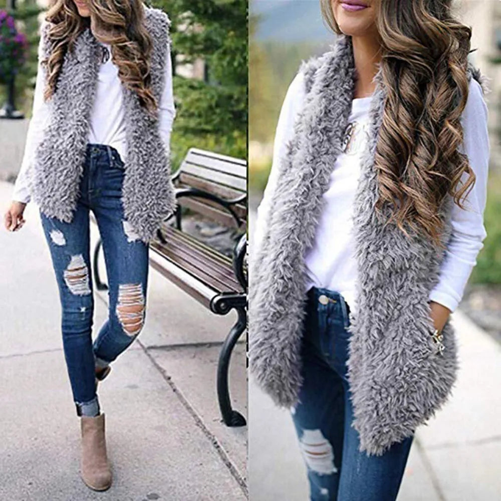 Winter Warm Faux Fur For Women Fashion Slim Fur Vest Female Light Long Coat Abrigo Mujer Furry Vest Fake Fur Comfort Bontjas LUXLIFE BRANDS