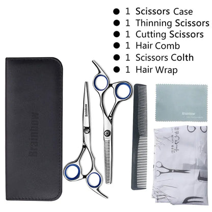 Brainbow 6''Hair Scissors Stainless Steel Hair Salon Trimmer for Home&Family Cutting Thinning Haircut Hair Styling Tools
