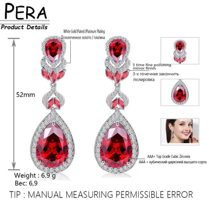 Pera Brand Luxury Women Party CZ Stone Silver Color Jewelry Big Pear Cut Drop Purple Long Dangle Cubic Zirconia Earrings E223 LUXLIFE BRANDS