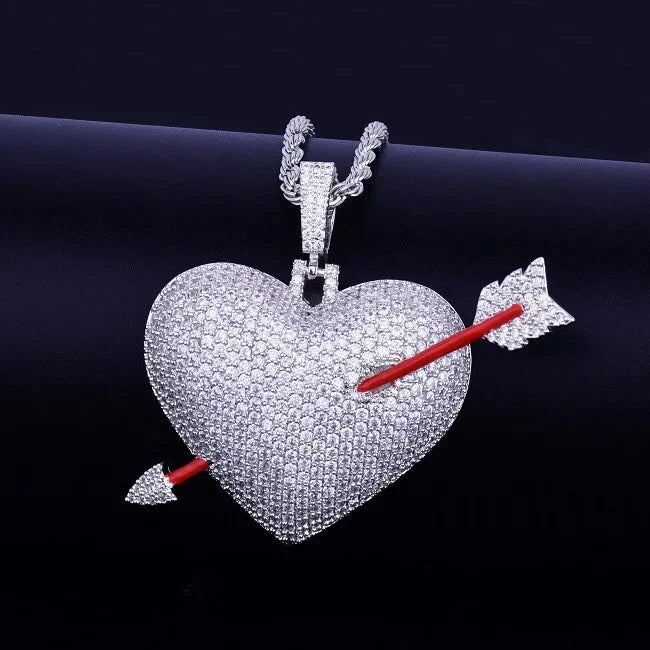 Heart Arrow Necklace & Pendant Gold Color AAA Cubic Zircon Men's Hip Hop Jewelry LUXLIFE BRANDS