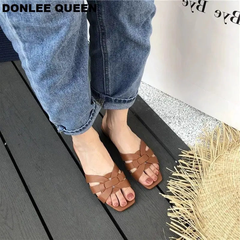 DONLEE QUEEN Women Brand Slippers Summer Slides Open Toe Flat Casual Shoes Leisure Sandal Female Beach Flip Flops Big Size 41
