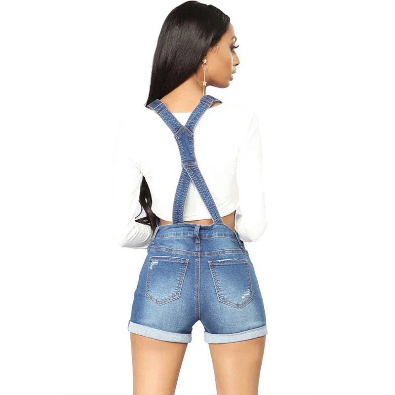 Short Denim Overalls Women Hole  Jumpsuit High Waist Casual Jeans Playsuit Washed Salopette Straps 2019 Summer  Romper LUXLIFE BRANDS