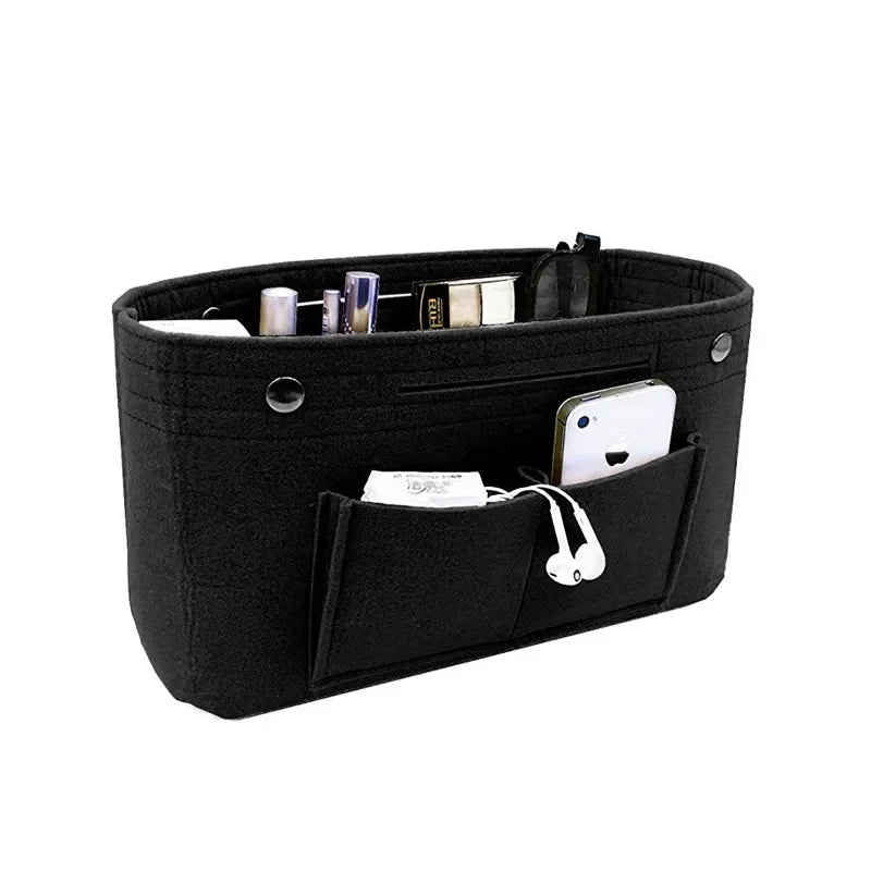 Makeup Storage Organizer,Felt Cloth Insert Cosmetic Bag Multi-pockets Fits in Handbag Cosmetic Toiletry Bag for Travel Organizer LUXLIFE BRANDS