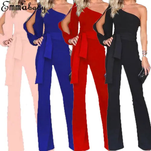 Sexy Womens Ladys Summer Fashion Cool  Killer legs One Shoulder Long Sleeve Bandage Solid Brief Plain Jumpsuit Romper Playsuit LUXLIFE BRANDS