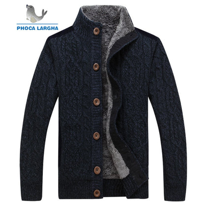 Men's Sweaters Winter Warm Thick Velvet Sweatercoat Single-breasted Cardigan Men Casual Sweaters Pattern Knitwear size 3XL