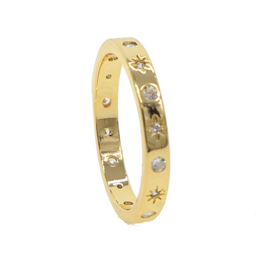 Gold color band ring for women starburst cz design simple classic fashion jewelry LUXLIFE BRANDS