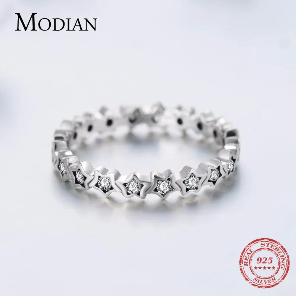 Luxury Original Delicate Solid 925 Sterling Silver stars Finger Ring Authentic Real Clear CZ Jewelry For Women Wedding Gift LUXLIFE BRANDS