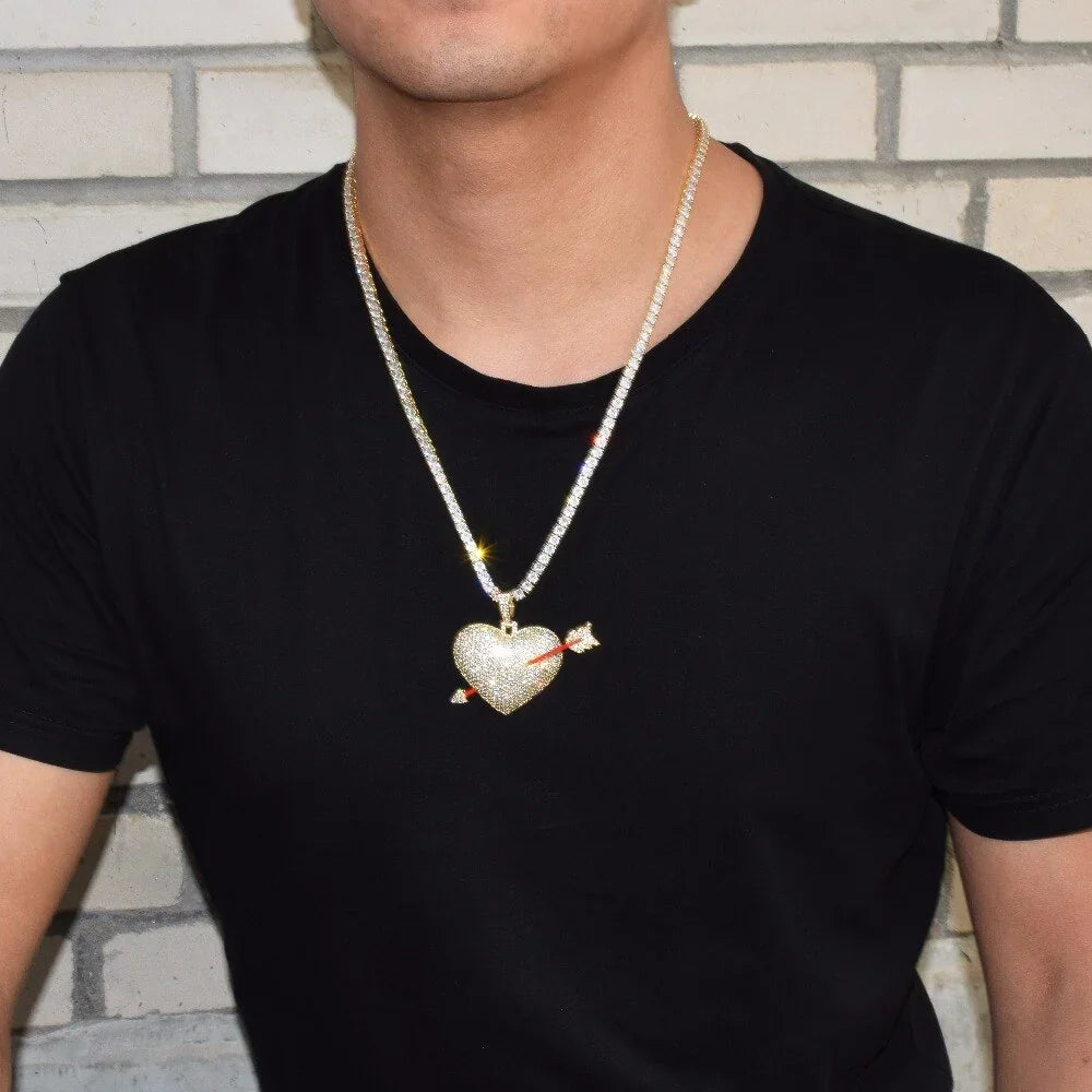 Heart Arrow Necklace & Pendant Gold Color AAA Cubic Zircon Men's Hip Hop Jewelry LUXLIFE BRANDS