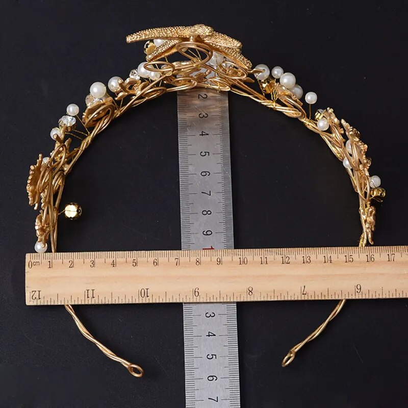Vintage  Starfish Bridal Crowns Pearl Bridal Tiara Wedding Hair Jewelry Bridal Headbands Women Party Headpiece Prom LUXLIFE BRANDS