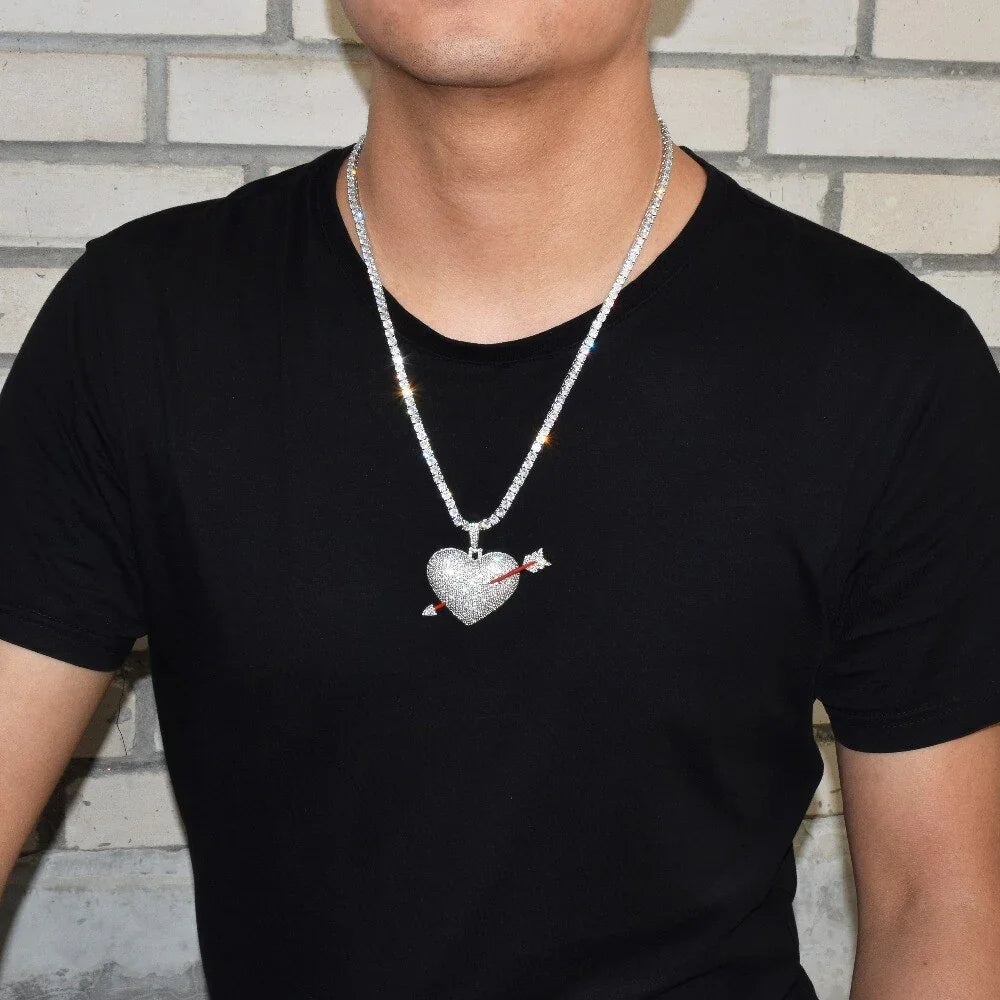 Heart Arrow Necklace & Pendant Gold Color AAA Cubic Zircon Men's Hip Hop Jewelry LUXLIFE BRANDS