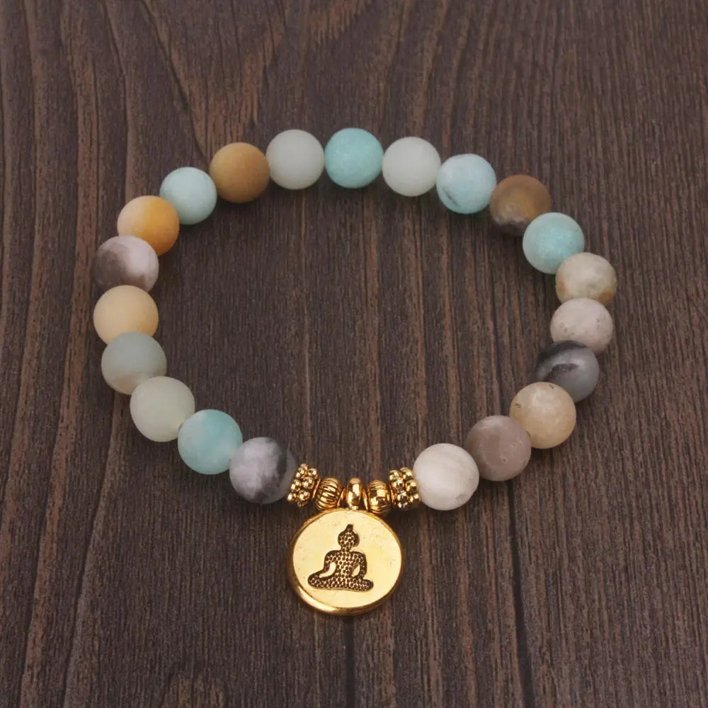 1pcs 8mm Matte Frosted Amazonite Beads With Lotus OM Buddha Charm Yoga Bracelet Wholesale