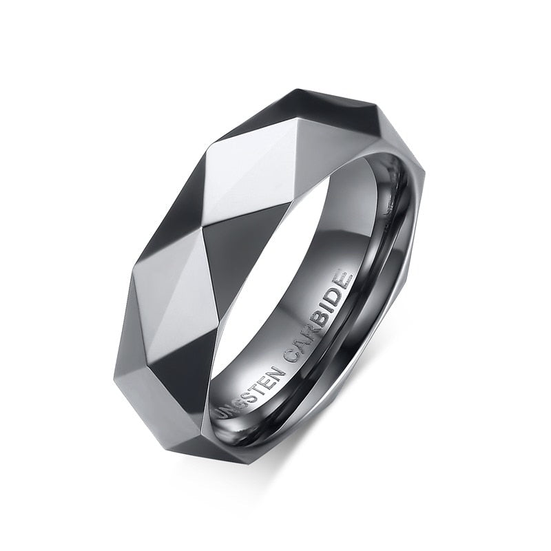 Faceted Wedding Band For Men,Mens Tungsten Carbide Rings, Polished Beveled Edge Comfort Fit