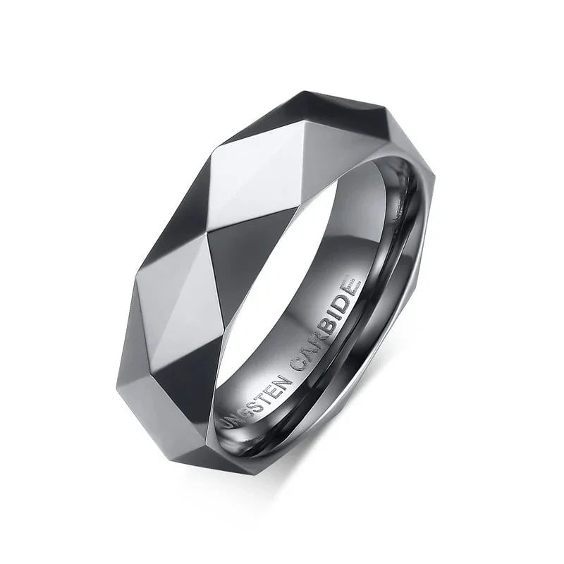 Faceted Wedding Band For Men,Mens Tungsten Carbide Rings, Polished Beveled Edge Comfort Fit LUXLIFE BRANDS