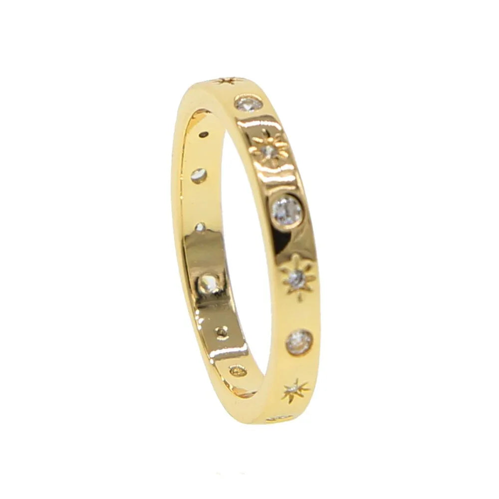 Gold color band ring for women starburst cz design simple classic fashion jewelry LUXLIFE BRANDS