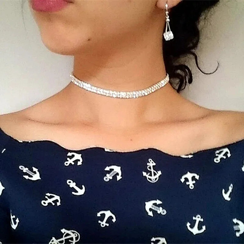 New Designed Luxury Jewelry For Women Bridal Wedding Party Prom Stretch Rhinestone Crystal Choker Necklace Elastic Cord Elegant LUXLIFE BRANDS