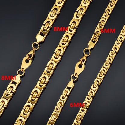 Fashion Luxury Men Gold Color Necklace 316L Stainless Steel Byzantine Chains Street Hip Hop Jewelry